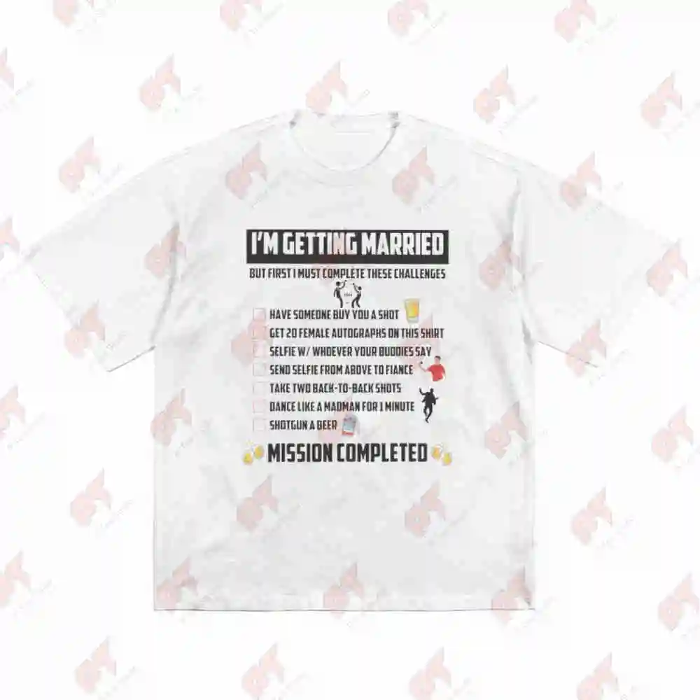 Bachelor Party Challenges Groom Challenge Wedding Countdown Checklist Short Sleeve Tee 100% Cotton T-Shirt