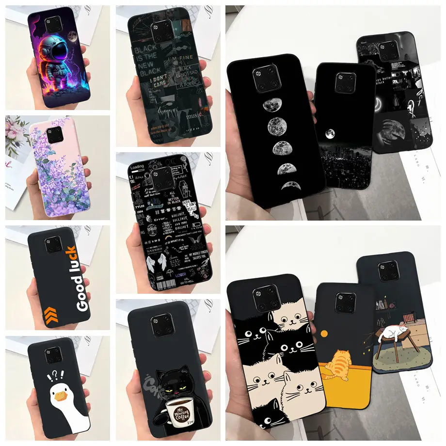غطاء خلفي من السيليكون الناعم لـ Huwood mate 20 pro ، القط الأسود ، القمر ، الليل ، funda