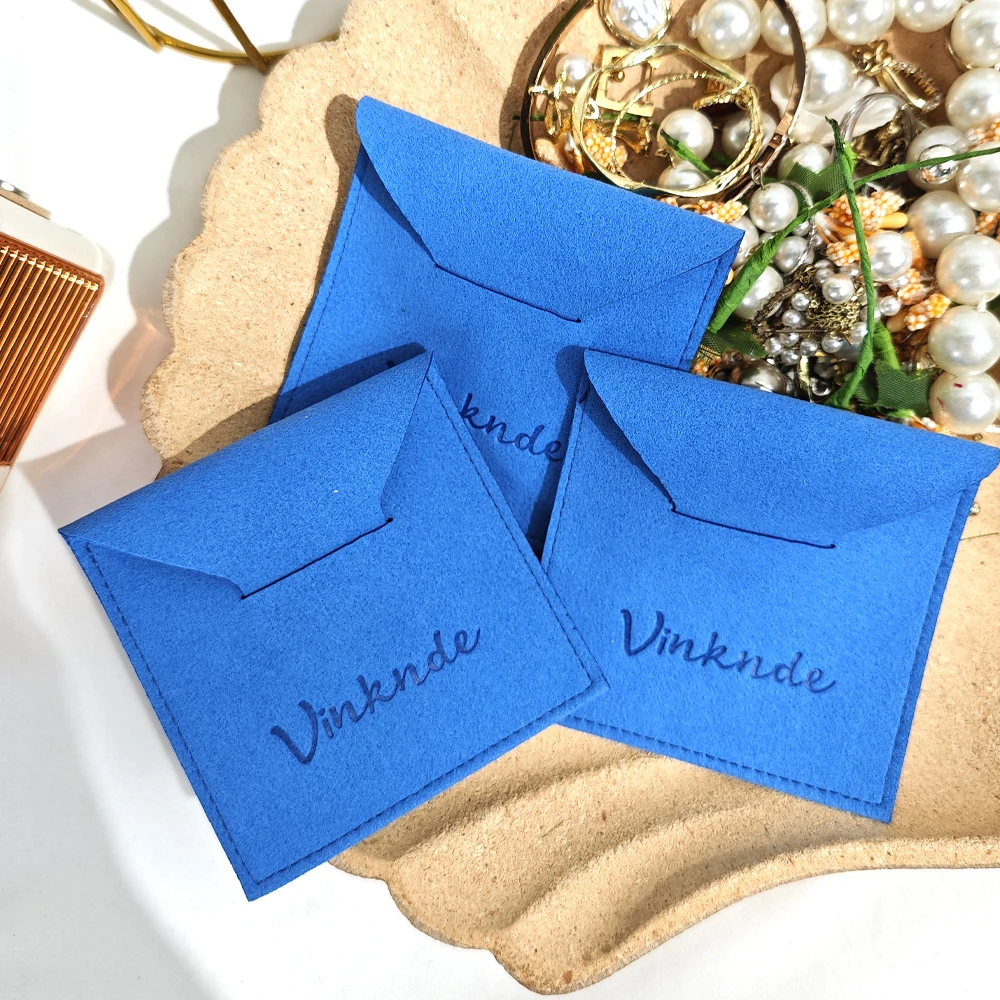 

100Pcs High End Luxury Microfiber Jewelry Envelope Pouch Custom Logo Printing Earring Ring Jewellry Velvet Bag Wedding Gift Bags