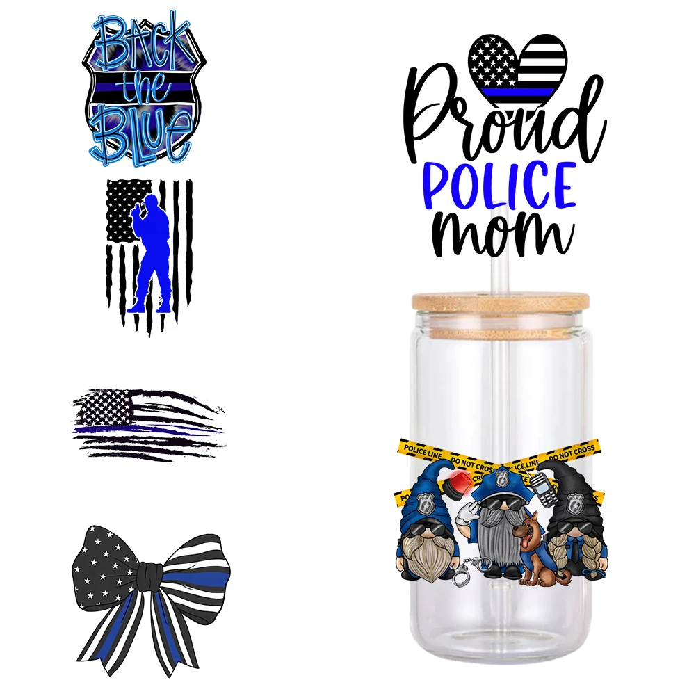 11x11cm primeiros responders policiais à prova d'água uv dtf copo envoltório para vidro libbey de 16oz pode adesivo de transferência diy