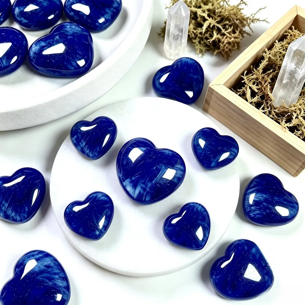 Blueberry Quartz Synthetic Heart, Polished Palm Stone, Home Office Decoration, Desktop, Halloween, Christmas