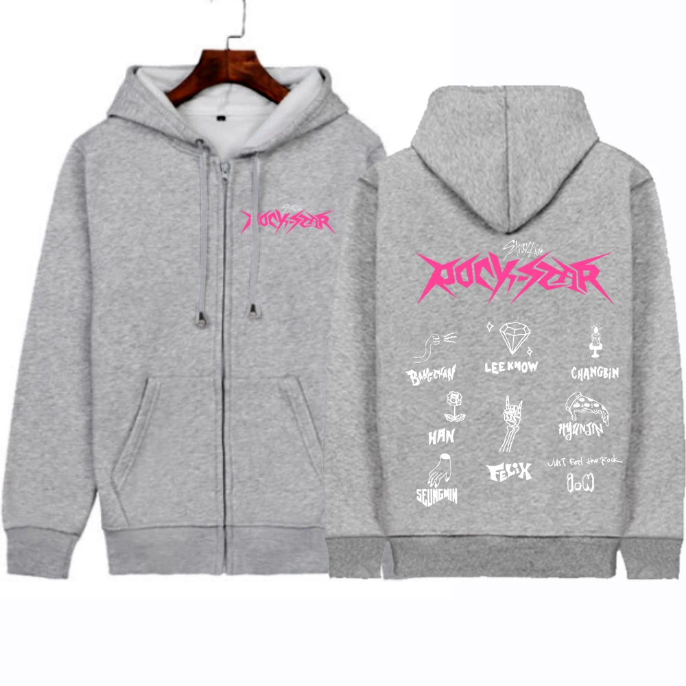 ROCK-STAR 2024 Hot Stray Kids Zipper Hoodie StrayKids Hoodies Trendy Sweatshirts Winter Plus Size Warm Woman Zip-up Jacket Coats