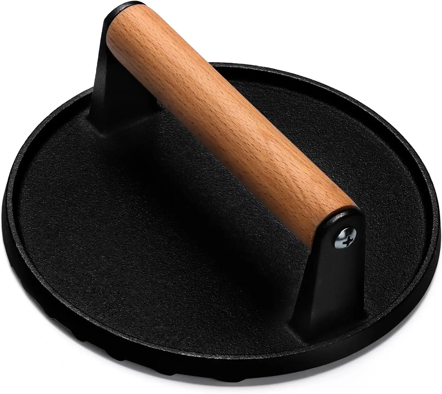 Burgerpresse, 7" runde, robuste Gusseisen-Smash-Speckpresse, Fleischsteak mit Holzgriff für Grillplatte, Sandwich, antihaftbeschichtete Pfanne