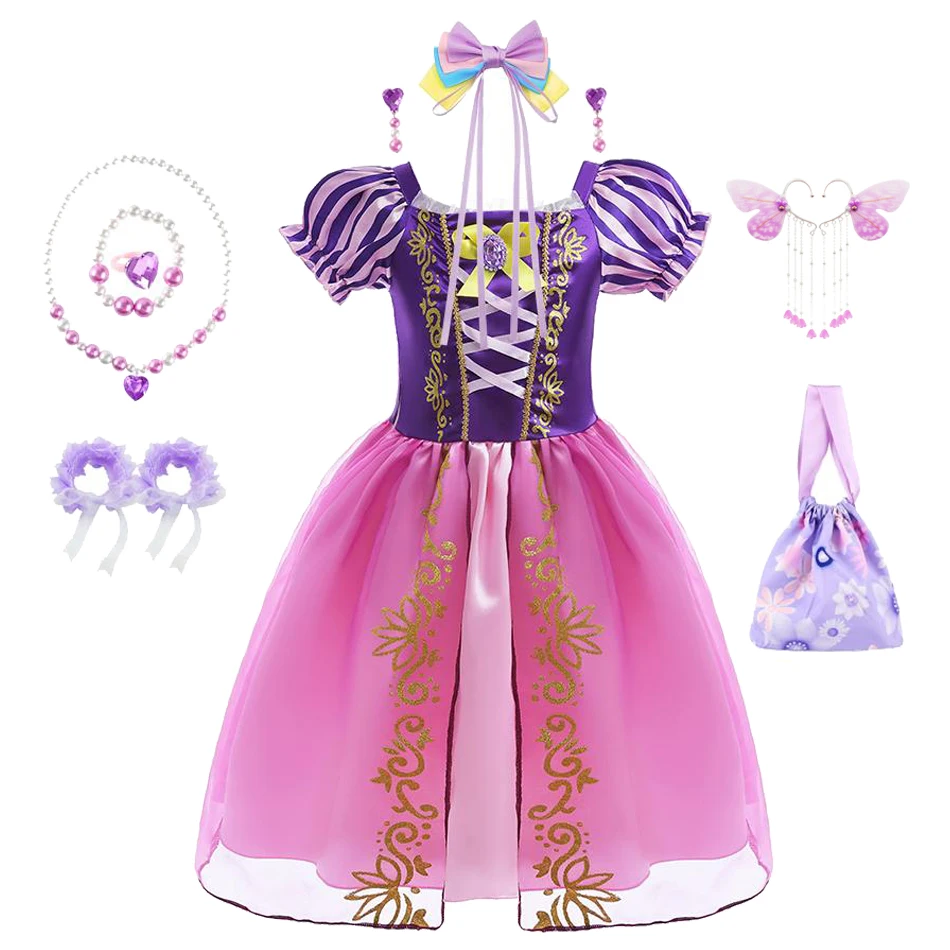 

Girls Purple Pink Princess Dress Puff Sleeve Square Neck Ball Gown with Gold Embroidery Kids Cosplay Costume for Carnival Cos