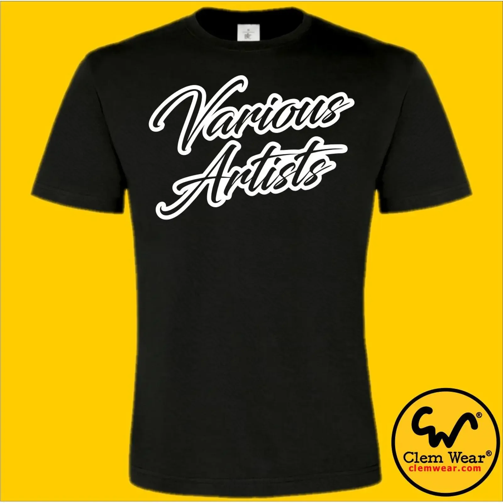 May include Black t shirt with white text that reads Various Artists vintage Washed Breathable Stylish streetwear Casual homme