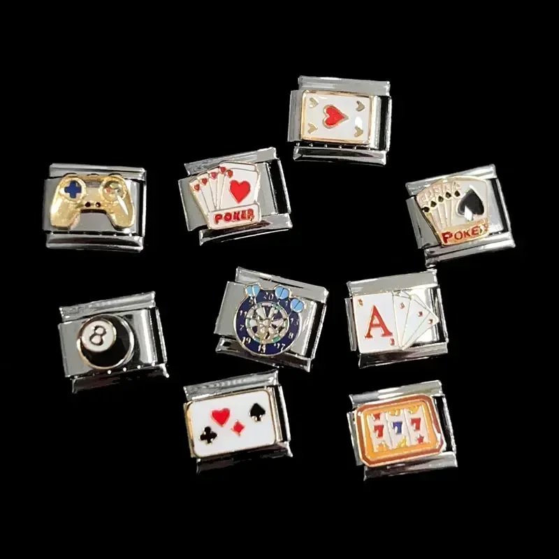 Italian Stainless Steel Charm Bracelet Splicing 9mm Module DIY Parts Cool Chess Card Recreation for Men Custom Jewelry Chains