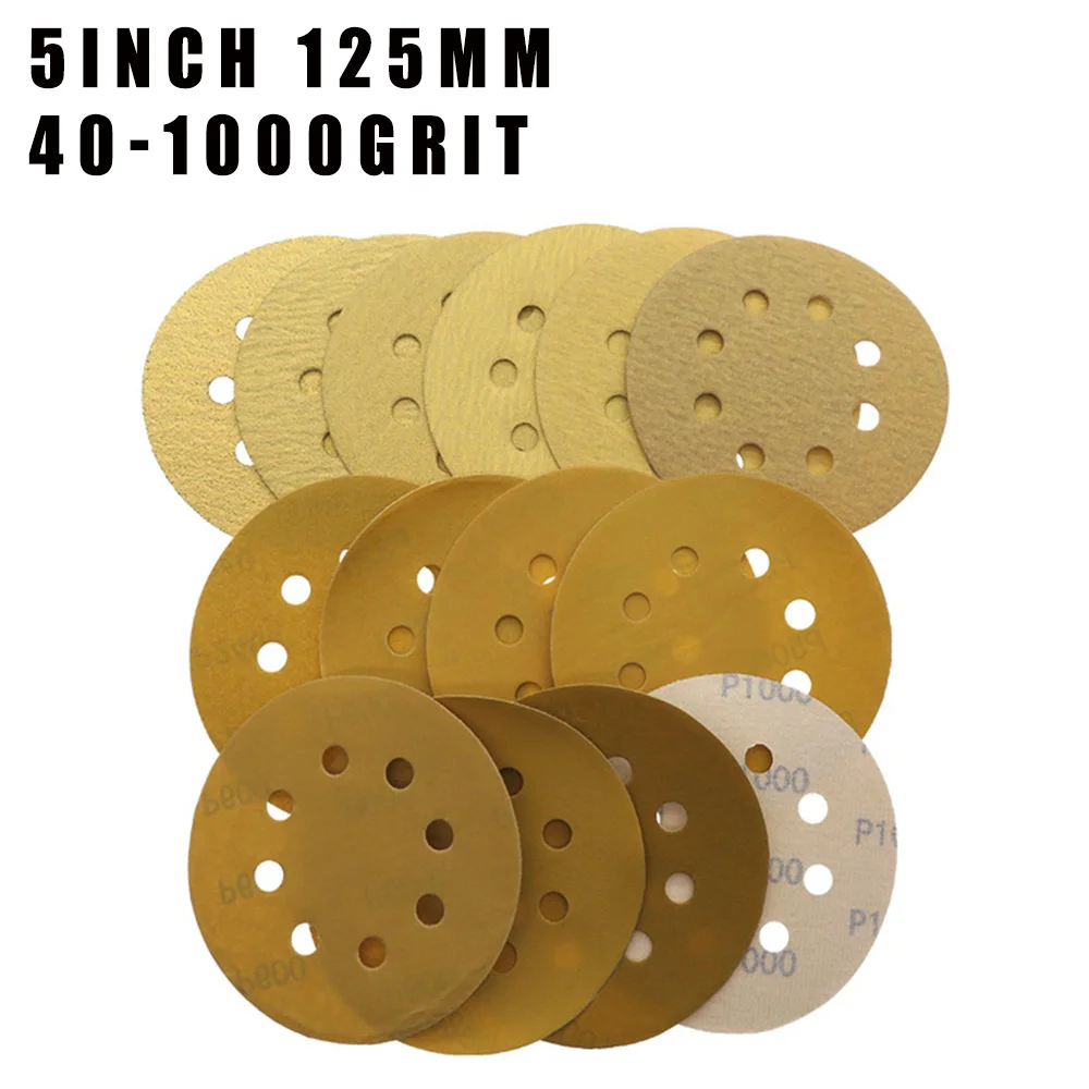 5/10 Pcs 5 Inch 125MM 8 Hole Flocking Yellow Sandpaper Self-adhesive For Polishing Abrasive Tools Electric Grinder Accessories
