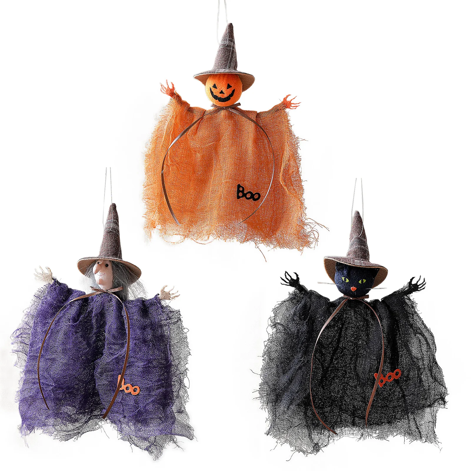 

3Pcs 2025 Halloween Hanging Decoration, Halloween Pumpkin Ghost Witch Cat Ornament, Hallows' Eve Decorative Hanging for Home