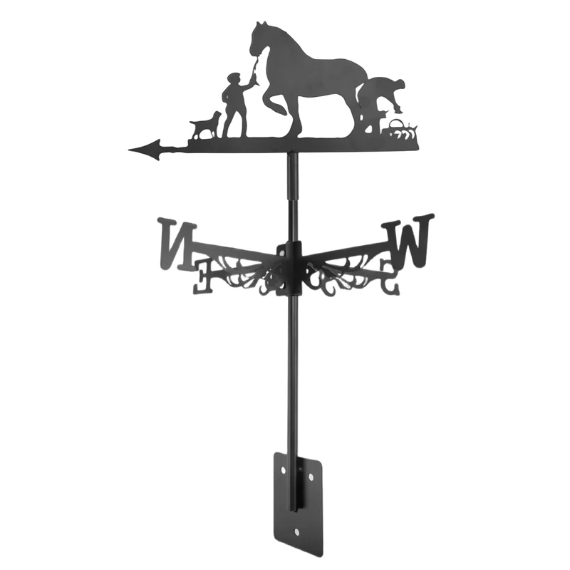 A76K Metal Weathervane Farmer And Horse Mount Weather Vane Wind Direction Indicator