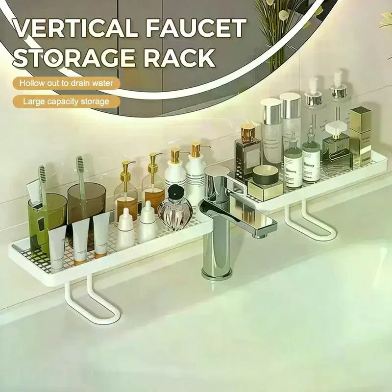 1 Pc Over Sink Faucet Storage Shelf Large Capacity Hollow Drain Design for Bathroom Kitchen Organizing & Space Saver