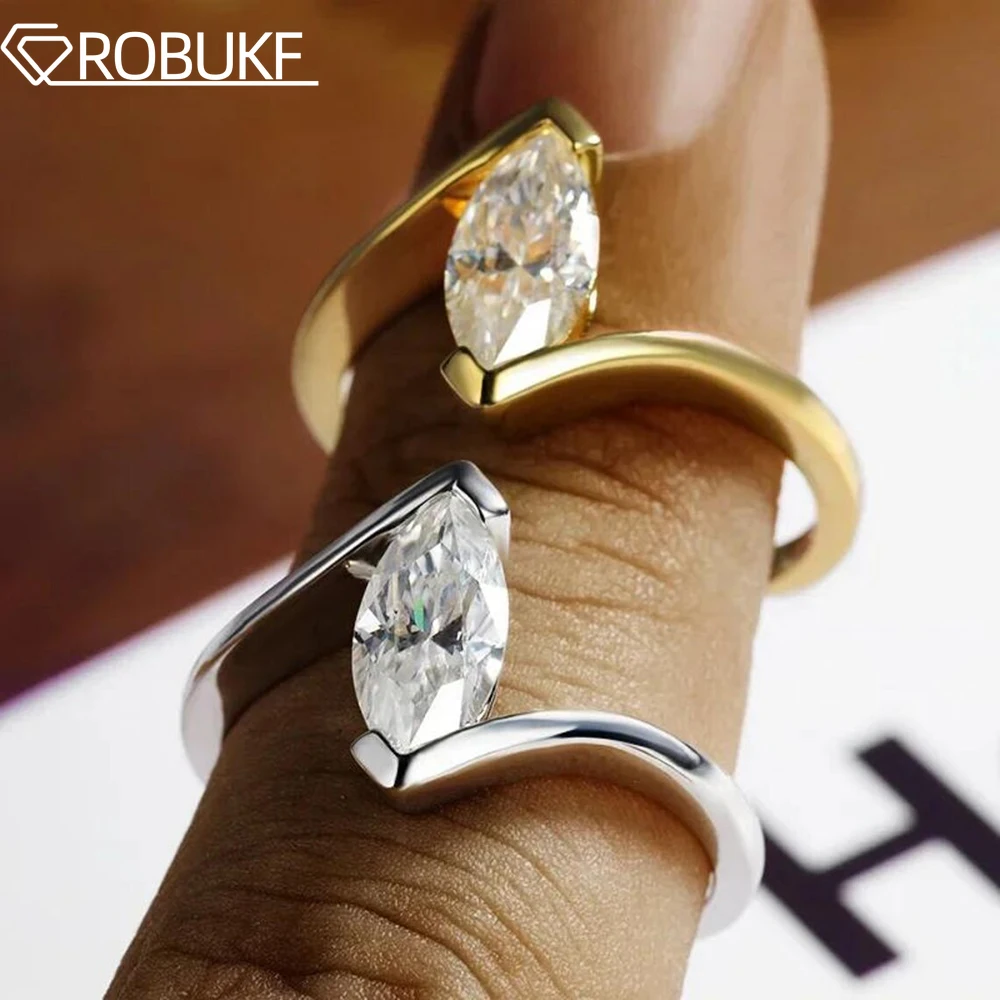 

Bypass Shank Solitaire Moissanite Ring For Women 1 Carat Marquise Cut Tension Set Wedding Band 100% 925 Sterling Silver Jewelry
