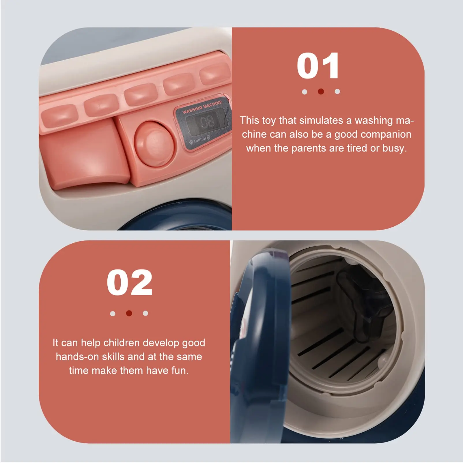 Mini brinquedo de máquina de lavar roupa infantil com tambor giratório, adição de água, música e luz – fingir jogar presente educacional de aparelho de casa de bonecas