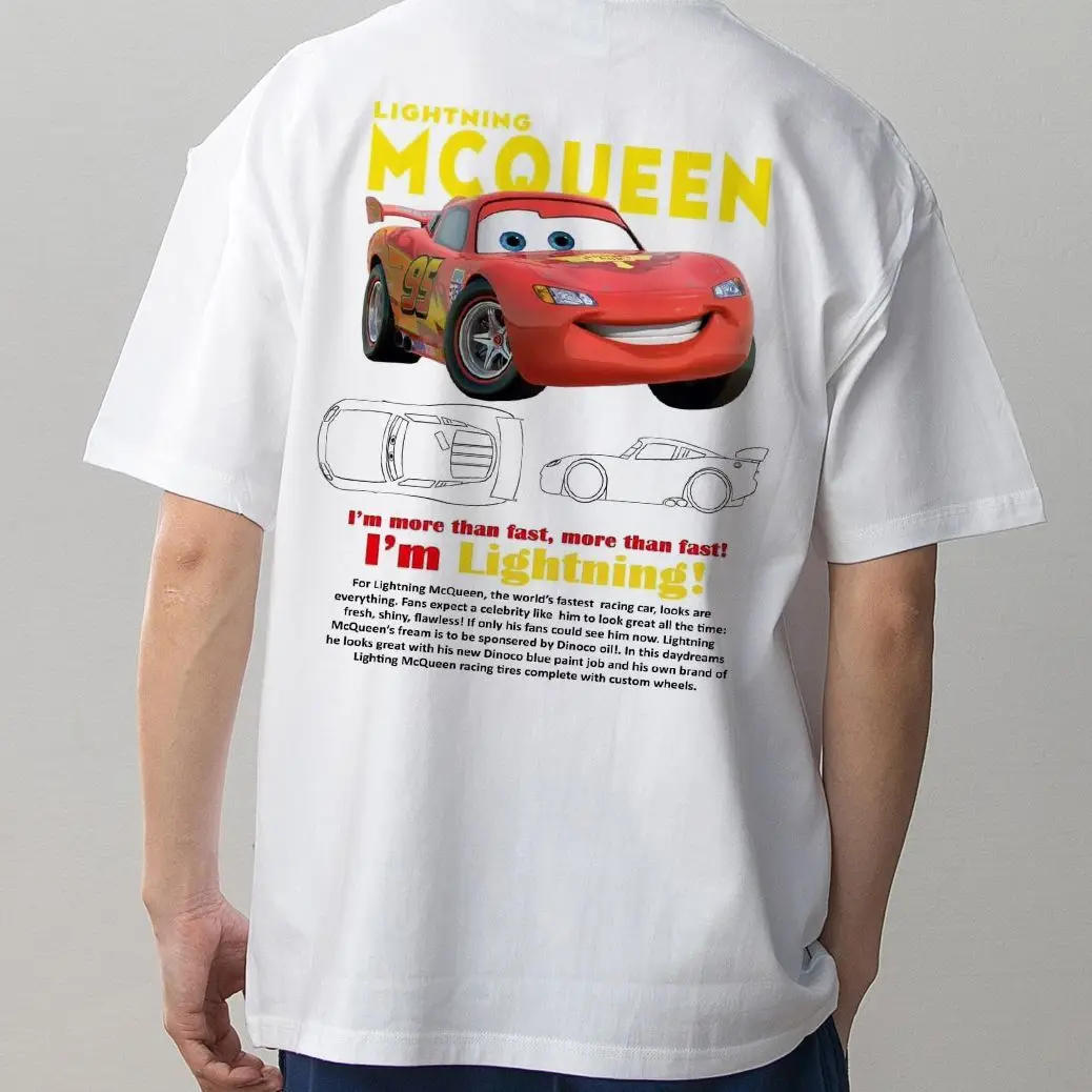 

Хлопковая футболка Cars Lightning Mcqueen Sally, летняя белая повседневная уличная одежда с короткими рукавами и принтами автомобиля с героями мультфильмов