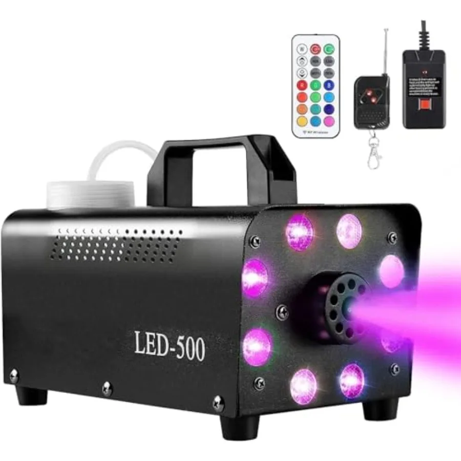 

Fog Machine with 8 LED Lights, Smoke Machine with 13 Colorful LED Lights Effect, 500W and 2000CFM Fog with Remote Control, Indo