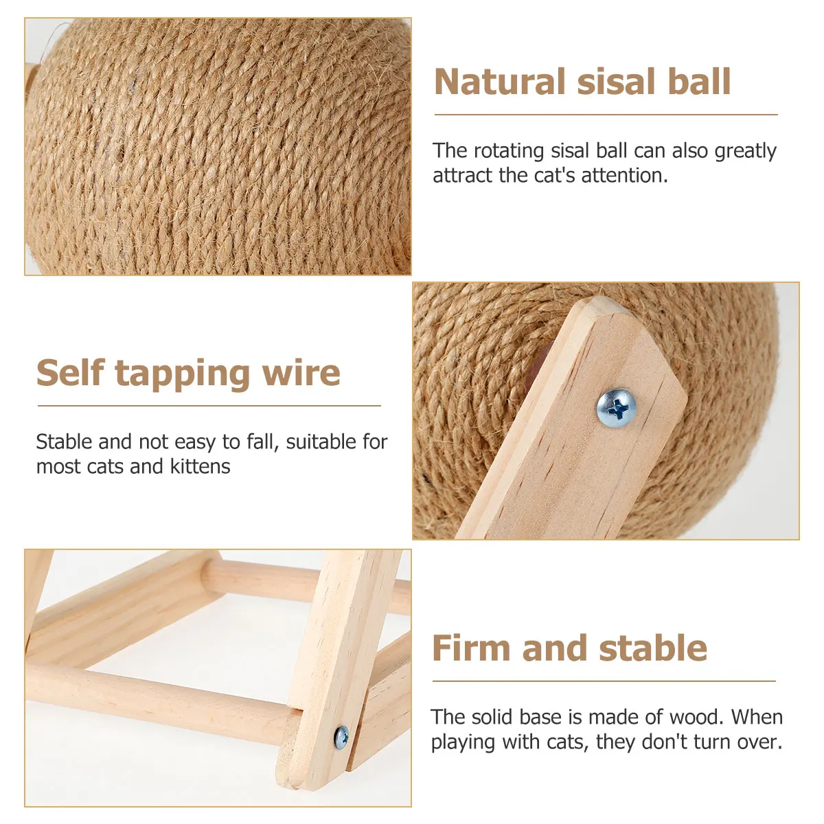 Cat Scratching Ball Toy Kitten Sisal Rope Ball Board Grinding Paws Toys Cats Scratcher Wear-Resistant Wood Scratcher Pet Toy