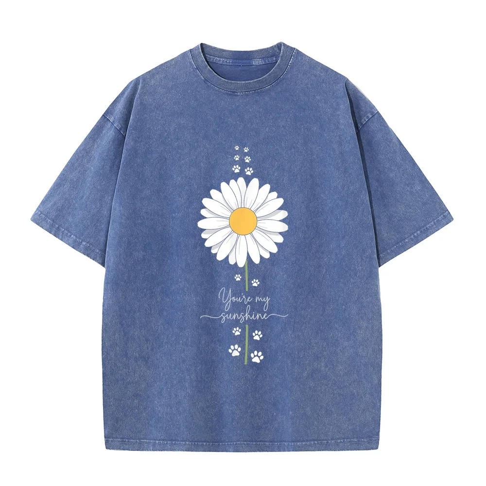 You're My Sunshine Dog Cat Paw Daisy Flower Cute Pet Owner T-Shirt Men's Short Sleeve Clothes Round Neck Cotton Top Graphic Tee