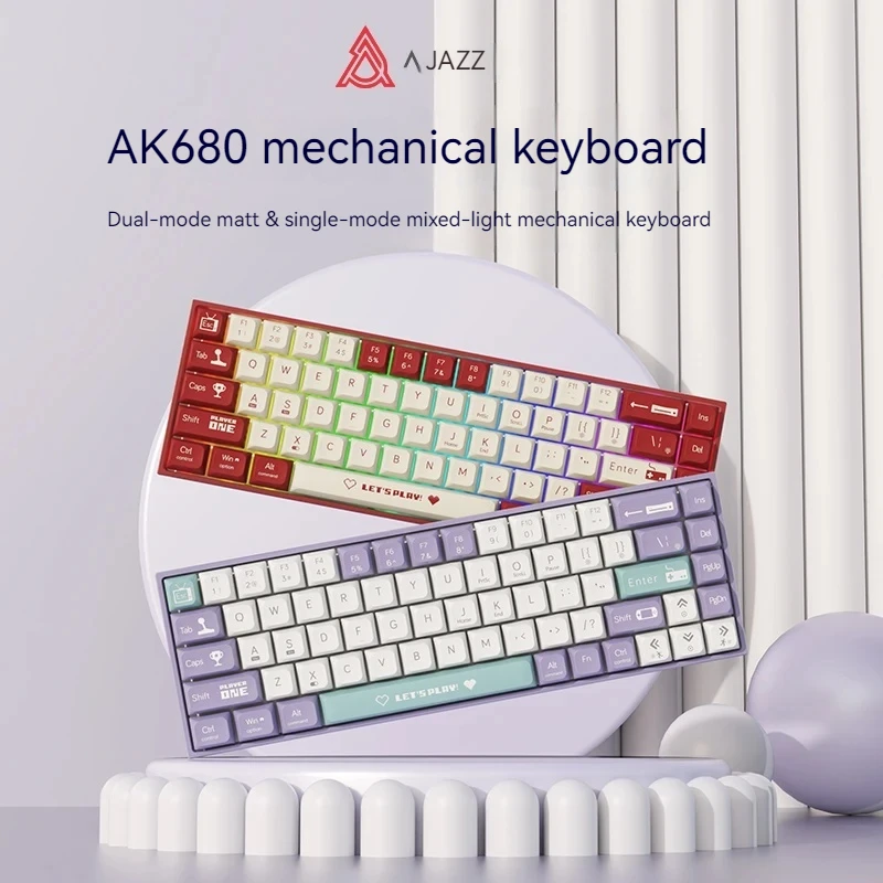

Клавиатура Ajazz Ak680 Механическая беспроводная, 2,4 ГГц/Проводная, 68 клавиш