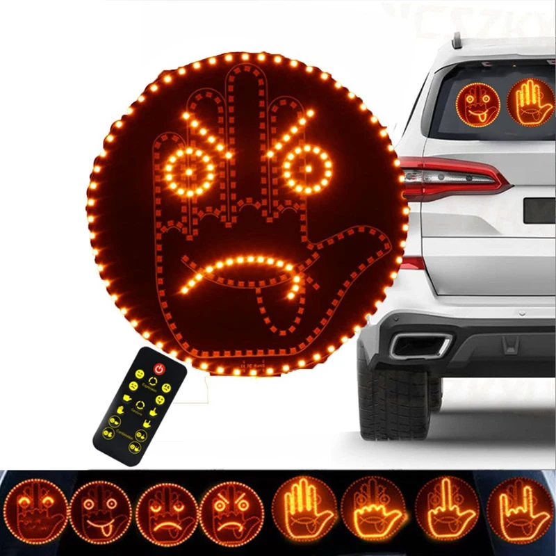 Road Mate Hand, 4 Emojis And 4 Gestures Finger Flicker Car Hand Light With Remote, Funny Road Rage LED Sign For Car