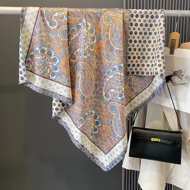 90*90CM Shawl Summer Sunscreen Square Headcloth Female Silk Scarf Fashion High-Grade Kerchief New Print Bandana Popular Muffler