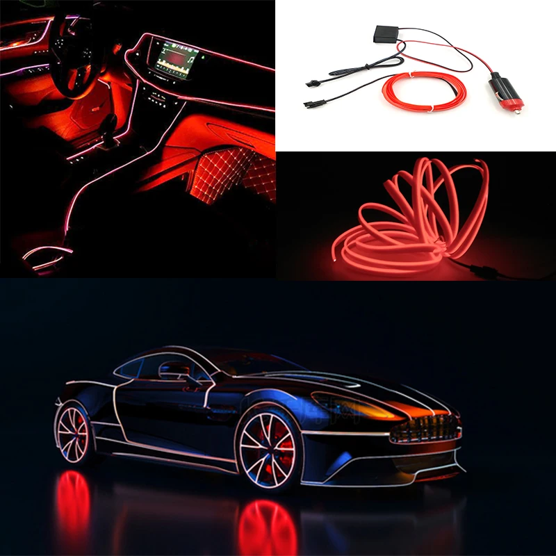 

NEW 10 Color Choice 1M/2M/3M/4M/5M 2.3mm-Skirt EL Wire LED Strip Flexible Neon Light For Car Internal Party Decoration