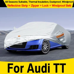 Silver Full Car Cover For Audi TT TTS 1998-2025 Outdoor Anti-UV Sun Rain Snow Dust Protection Auto Cover Windproof