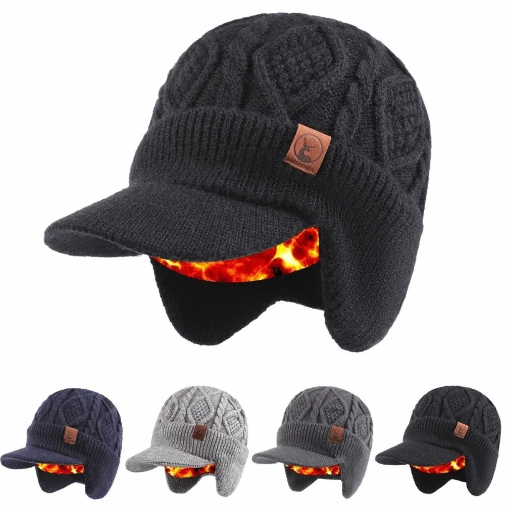 

Soft Fur Lined Winter Beanie Hat Thermal Thick Earflap Cap Windproof Coldproof Knitted Hat Autumn