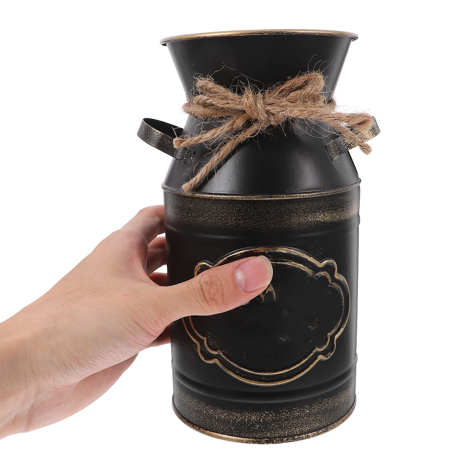 

1pc Vintage Galvanized Iron Milk Can Vase Rustic Rope Design Farmhouse Decorative Flower Bud Vase Home Office Desk Decorative