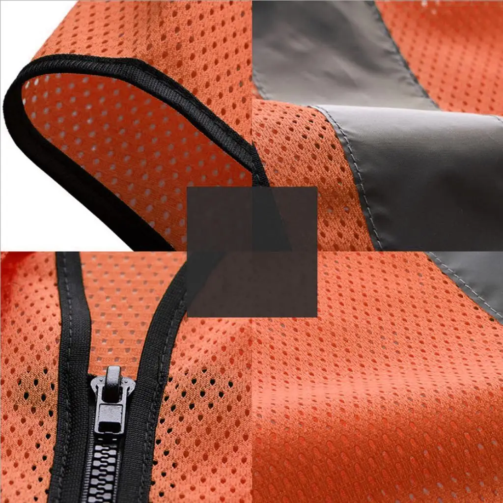 Safety Vest Orange Reflective Strip Clothing Workwear Vest for High Visibility Biker Night Safety