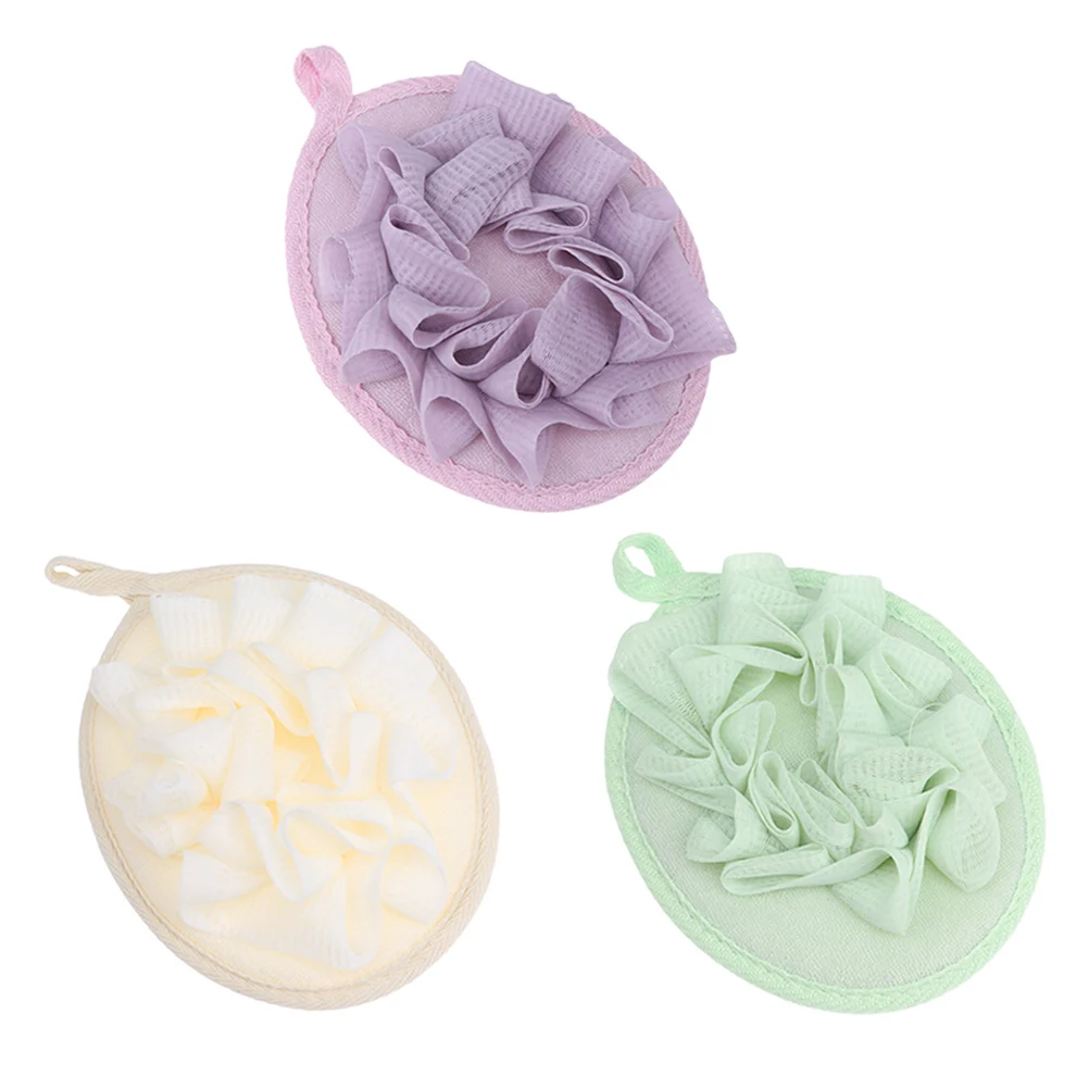 

3pcs Bath Ball Bubble Making Loofah Bathing Exfoliate Shower Scrub Tool Skin Cleanse Fast Drying Hanging Loop Green Purple Light