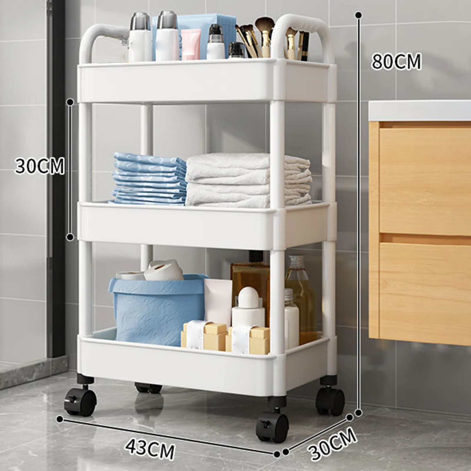 3 Layer Kitchen Cart with Caster Wheels Multifunctional Bathroom Storage Rack Organizer Corner Shelf Corner Container Holder