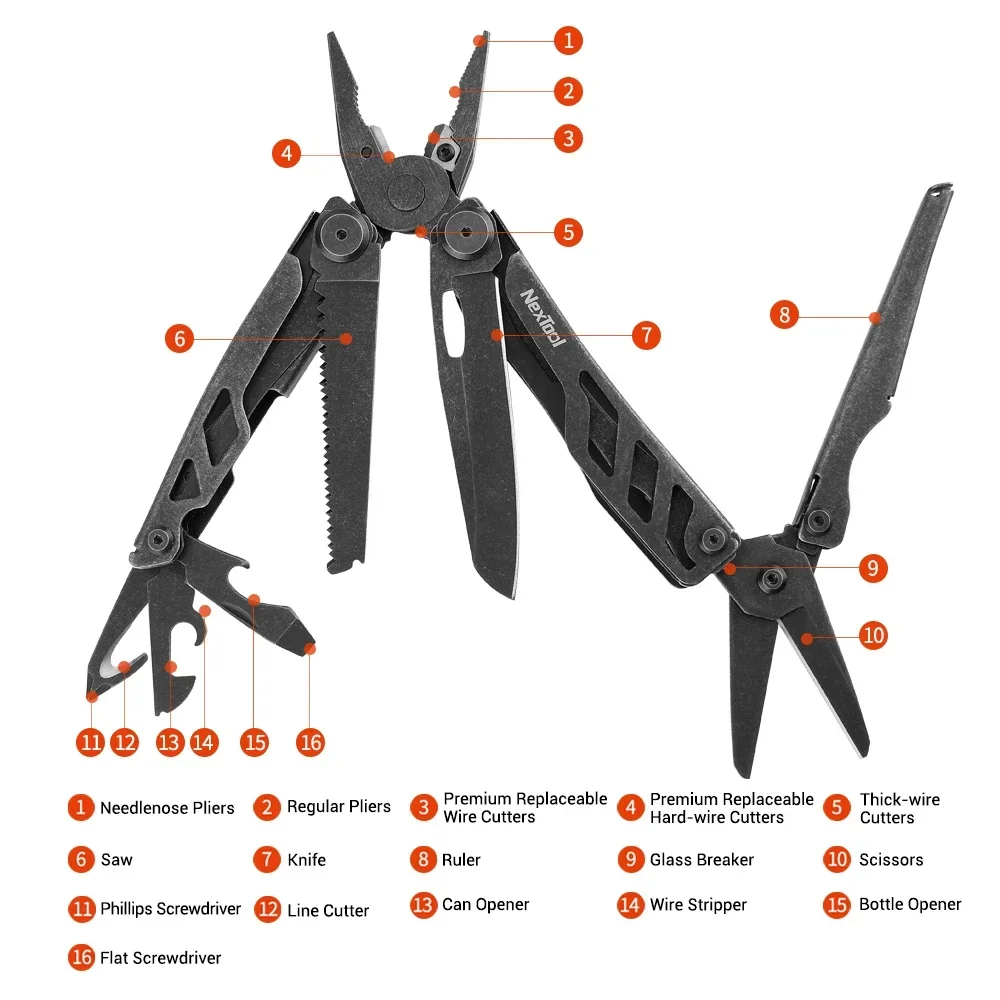 NexTool New Hand Tools Flagship Pro 16 In 1 Multi-tool EDC Outdoor Plier Knife Saw Bottle Opener Screwdriver Scissors Multitool