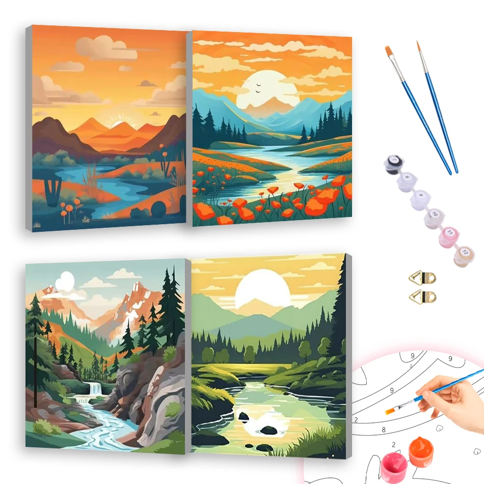 

RUOPOTY Oil Painting By Numbers natural scenery Acrylic Paints 20x20cm ready Frame For Beginner Simple Paint Kit Picture Drawing