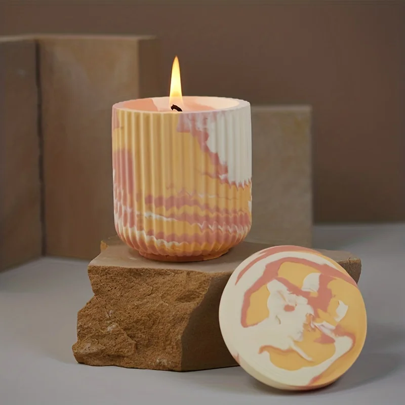 DIY キャンドルジャーシリコーン型石膏セメントキャンドルカップ蓋付きシリコーン型キャンドルホルダー作成アロマセラピーキャンドル Storag
