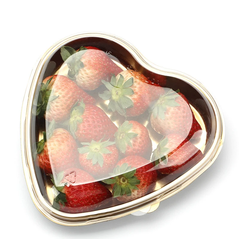 Disposable Fruit Love Box, Strawberry Packing Box, Heart-shaped Food Box, 4 Color, One-time Packaging, Non-returnable Container