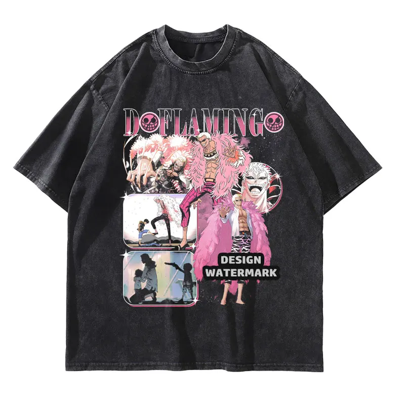 تي شيرت Nika Luffy تي شيرت أنيمي عتيق مغسول تي شيرت كبير الحجم Zoro Sanji بأكمام قصيرة مانغا O-One قطعة علوية تي شيرت رجالي 100% قطن