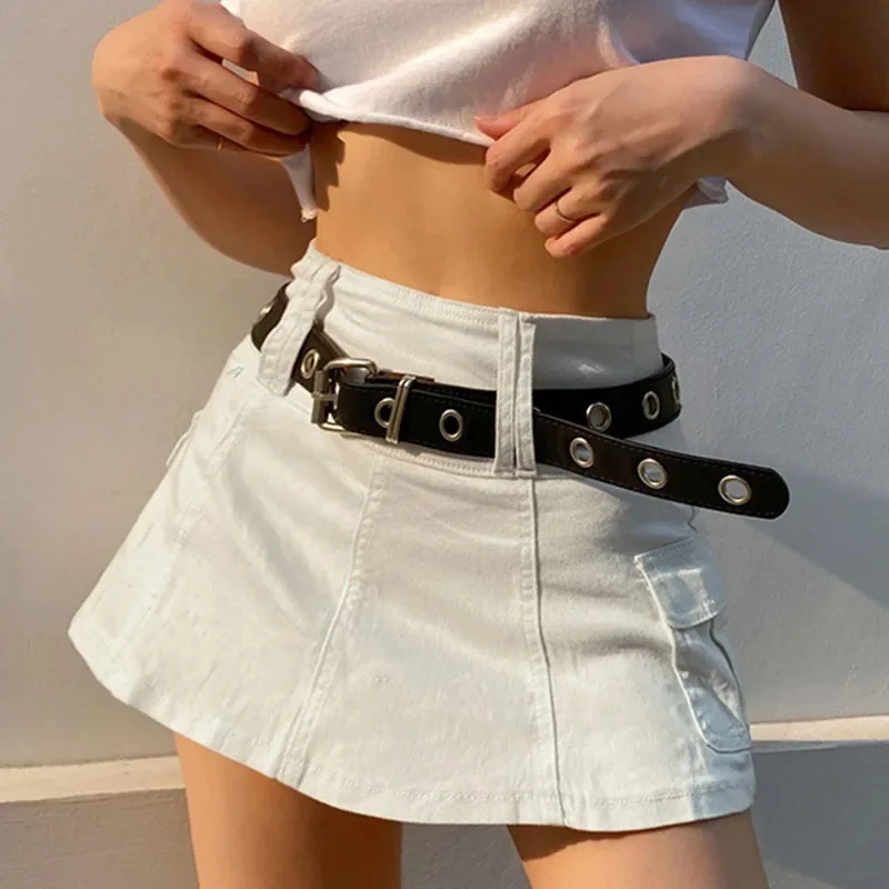 Neue Sommer frauen Gothic Mini Rock mit Niedriger Taille Schwarz Tasche Patch A-linie Rock Ästhetischen Harajuku Enge Hosen Outdoor kleid