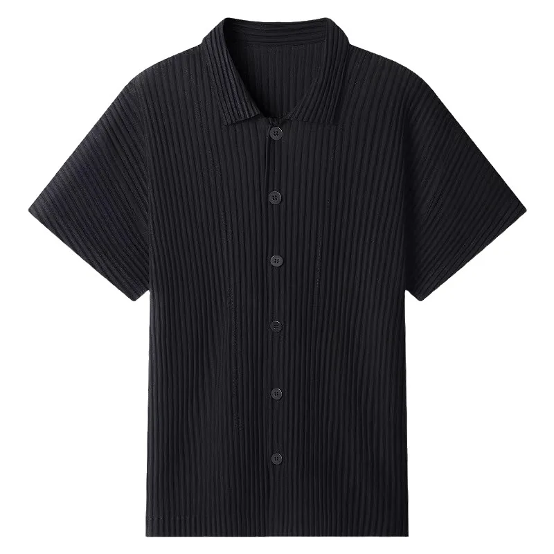 2025 New Top Quality ISSEYS MIYAKES Japan Pleated Short Sleeve Shirt Pressed Pleat Draped Feeling Lapel Loose Casual Jacket Mens