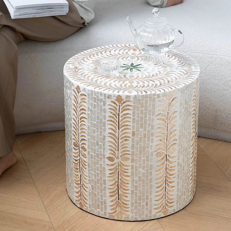 k*-Round Coffee Table,Natural Shell Tea Table,Art Storage Desk,Cylindrical Display Stand,Living Room Side Table,Nordic Furniture