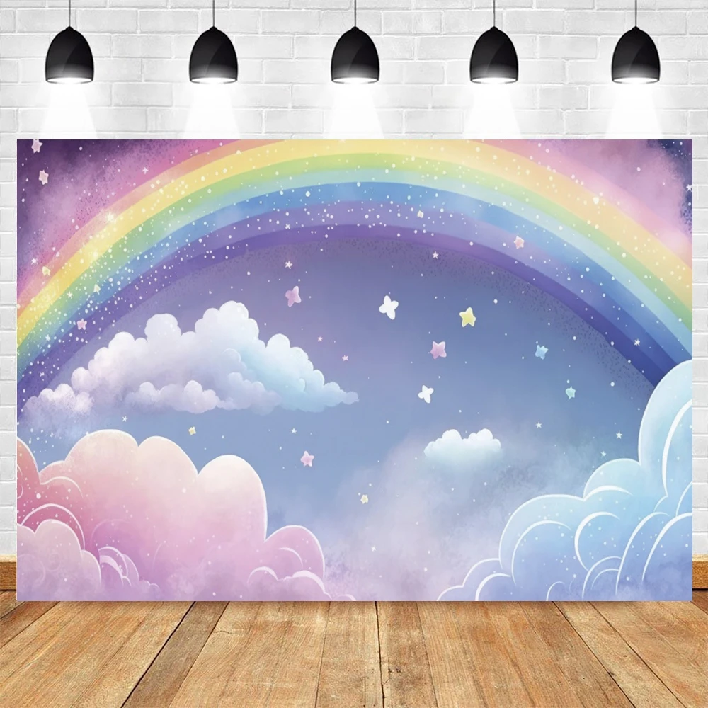 Newborn Baby Birthday Photography Backdrops Dreamy Rainbow Star Cloud Castle Unicorn Party Decor Baby Shower Photo Background