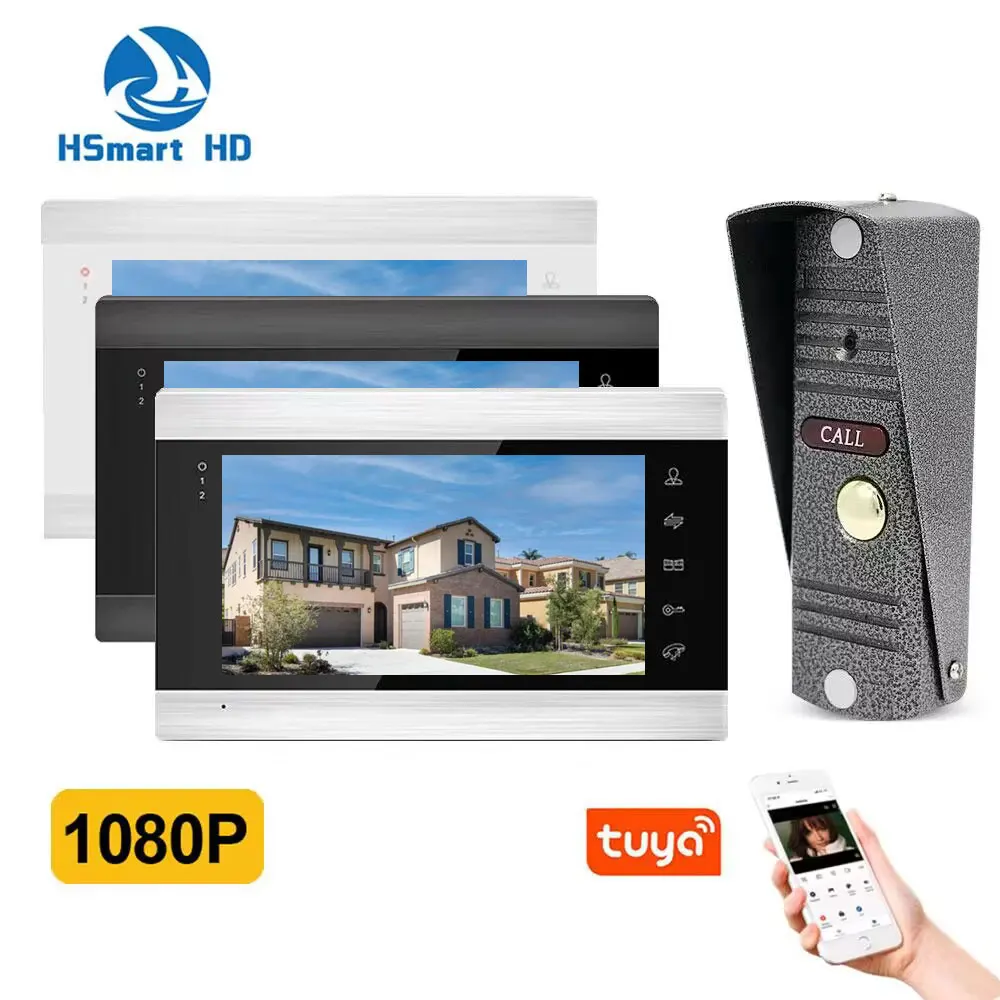 Wireless WiFi Video Intercom System 1080P Smart Video Doorbell Home 7inch Screen with TUYA APP Unlock support mobile detection