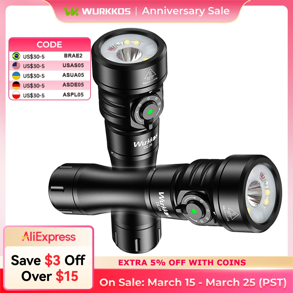 

Wurkkos DL08 Rechargeable High CRI underwater Flashlight with IP68 UV LEDs Step & Stepless Dimming Mode Safety Lock for Diving