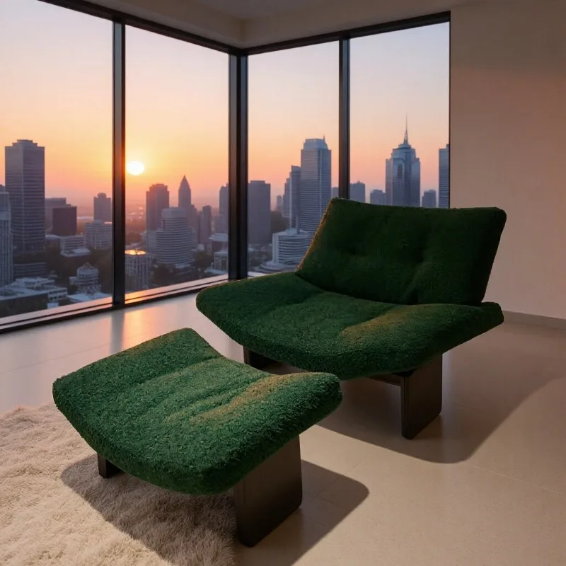 Retro solid wood single fabric casual chair, small apartment wabi-sabi wind living room bedroom back sofa chair