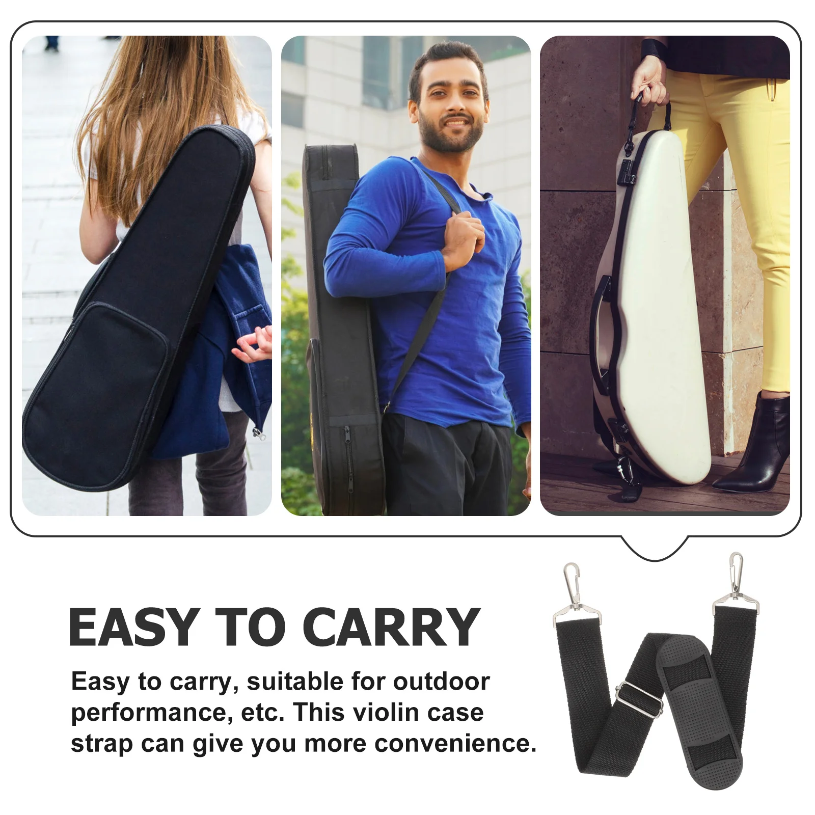 

Chic Violin Storage Case Strap 2 Pcs for Portable Carrying Bag Instrument Pouch Canvas Shoulder Belt Thick Metal Durable