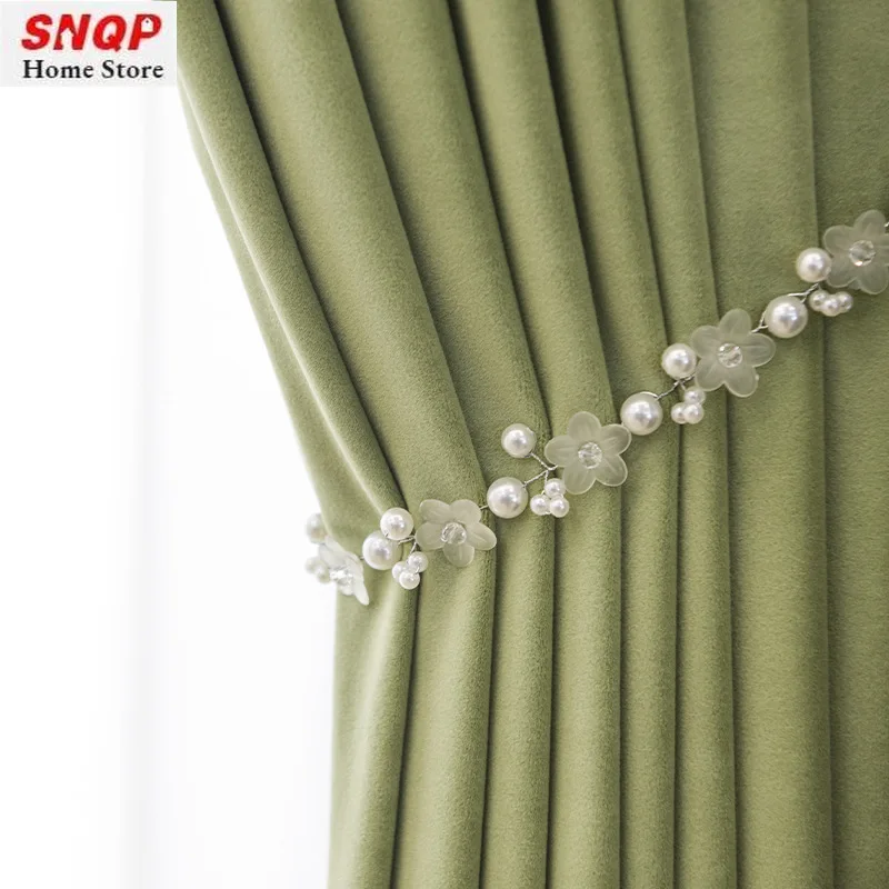 

Matcha Green Luxury velvet Curtains for Living Room Bedroom Blackout Tulle Drape Matt Nordic Mink French Kitchen Door Window