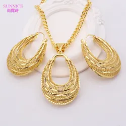 Fashion Dubai Jewelry Sets 18K Gold Plated Copper Earrings Pendent Necklace For Women Romantic Sets Daily Wear Party Gift