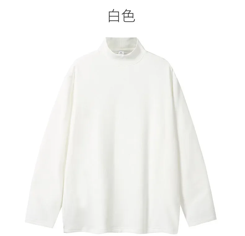 Neues Herren-T-Shirt für Herbst und Winter, lässig, locker geschnitten, langärmelig, einfarbig, aus einem Materialmix, mit hohem Rundhalsausschnitt, schmal geschnitten, Oberteil, T-Shirt. – Detail 3