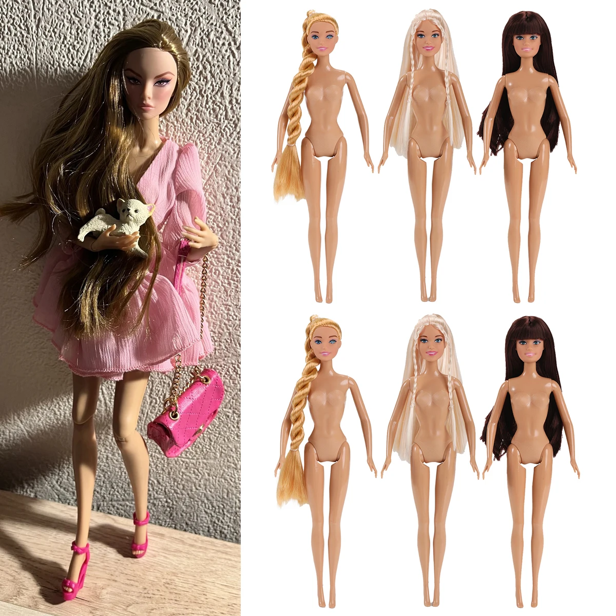 

Europe 30CM Joints Movable Princess Supermodel Nude Doll Brown Skin Sweet Face Type Anime Eye Action Figure Kids Play House Toys