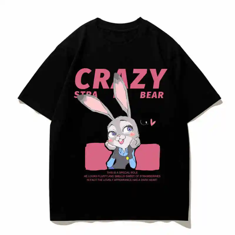 Crazy Zootopia T-Shirt Judy Nick Fox Couple Outfit Adult Cotton Loose Comfortable Mens And Womens Clothes Tops