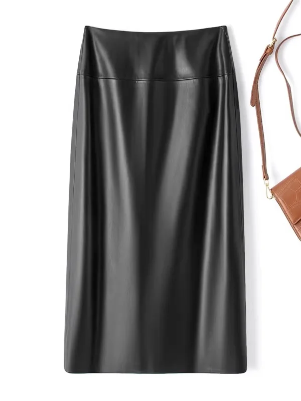 

Юбка из овчины с высокой талией, женская юбка средней длины выше колена с запахом, модная юбка трапециевидной формы на молнии для поездок на работу