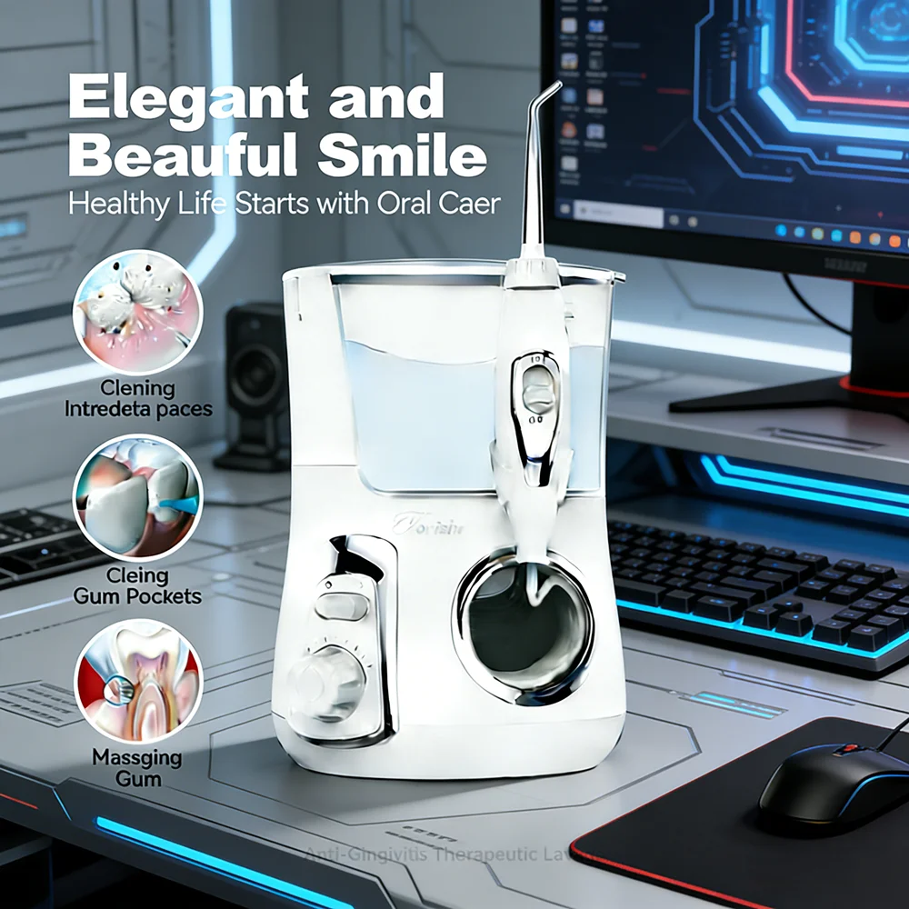 

Электрический ирригатор для полости рта 800 мл для ежедневного использования, 10 многофункциональных режимов, 5 насадок, водный флоссер для предотвращения кариеса и свежего дыхания